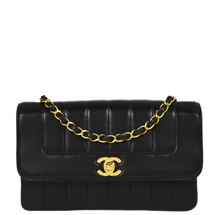 Chanel Black Lambskin Mademoiselle Straight Flap Shoulder Bag