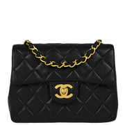 Chanel Black Lambskin Mini Classic Square Flap Shoulder Bag 17