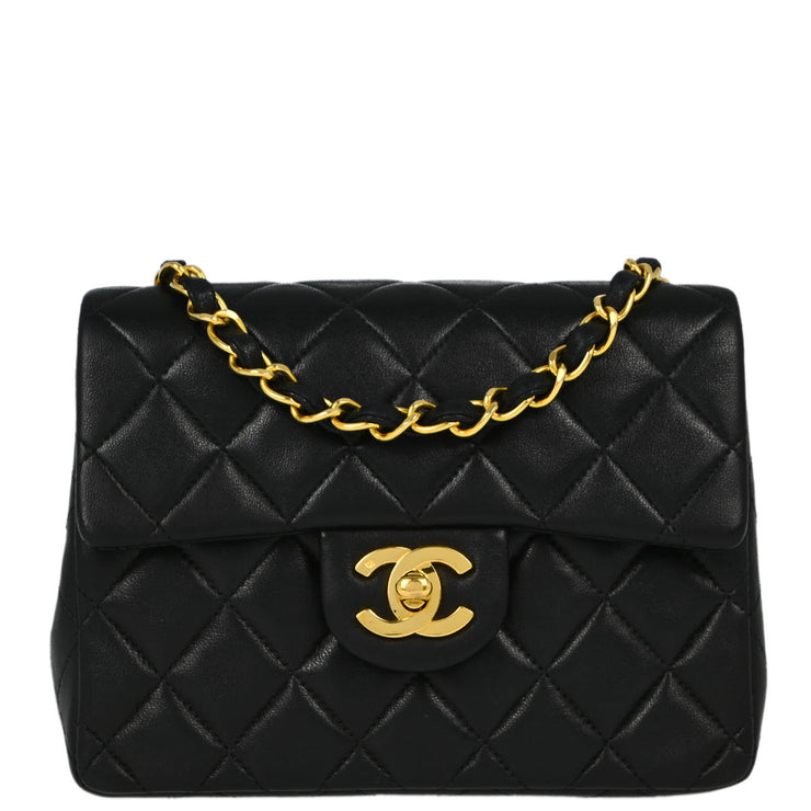 Chanel Black Lambskin Mini Classic Square Flap Shoulder Bag 17