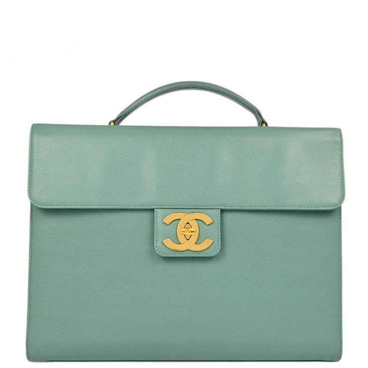 Chanel Green Caviar Briefcase Business Handbag