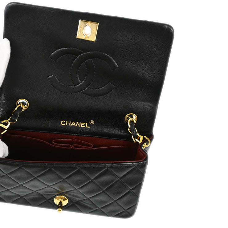 Chanel Black Lambskin Turnlock Mini Full Flap Shoulder Bag