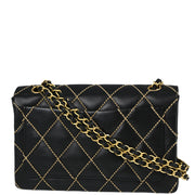 Chanel Black Calfskin Wild Stitch Straight Flap Shoulder Bag