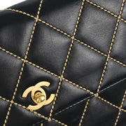 Chanel Black Calfskin Wild Stitch Straight Flap Shoulder Bag