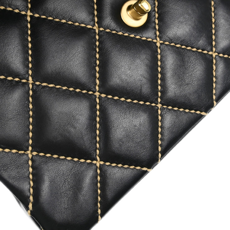 Chanel Black Calfskin Wild Stitch Straight Flap Shoulder Bag