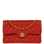 Chanel Red Lambskin Medium Classic Double Flap Shoulder Bag