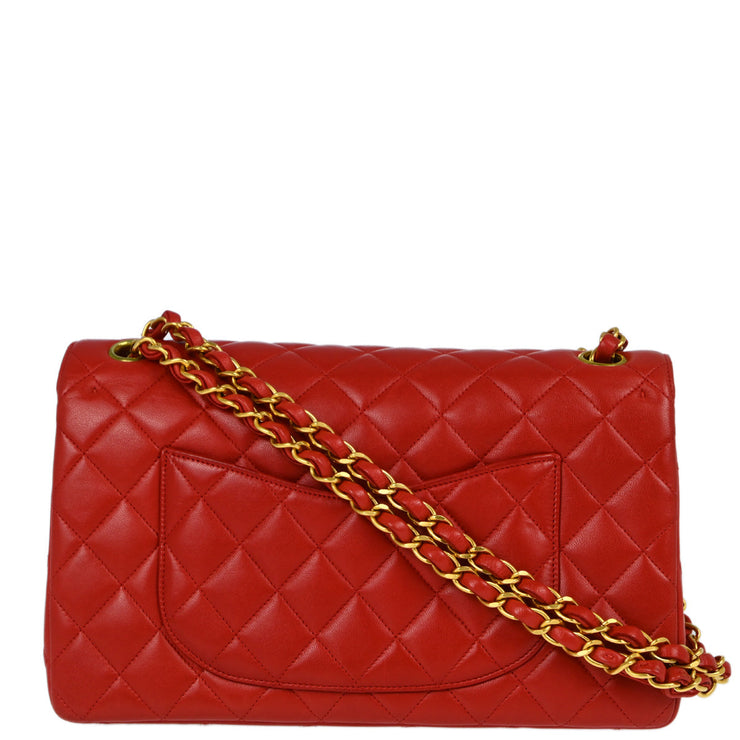 Chanel Red Lambskin Medium Classic Double Flap Shoulder Bag