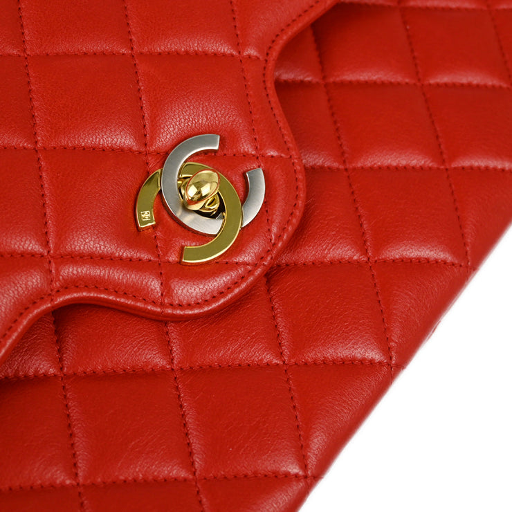 Chanel Red Lambskin Medium Classic Double Flap Shoulder Bag