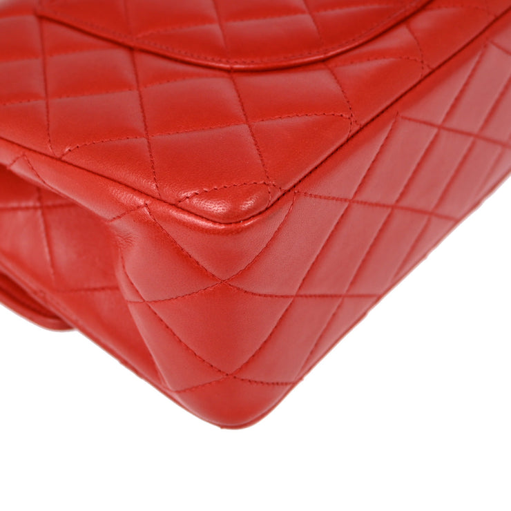 Chanel Red Lambskin Medium Classic Double Flap Shoulder Bag