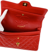 Chanel Red Lambskin Medium Classic Double Flap Shoulder Bag