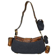 Christian Dior Blue Brown Denim Columbus Shoulder Bag