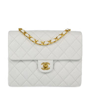 Chanel White Lambskin Classic Square Flap Shoulder Bag 20