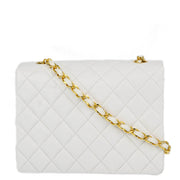 Chanel White Lambskin Classic Square Flap Shoulder Bag 20