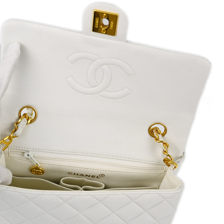 Chanel White Lambskin Classic Square Flap Shoulder Bag 20