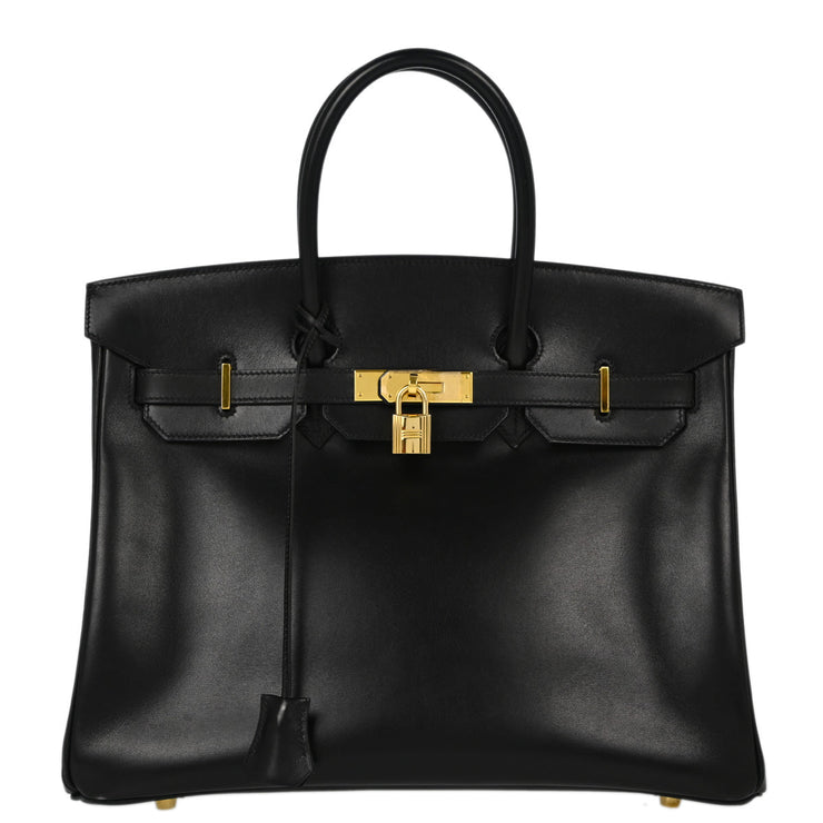 Hermes Black Box Calf Birkin 35 Handbag