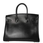 Hermes Black Box Calf Birkin 35 Handbag