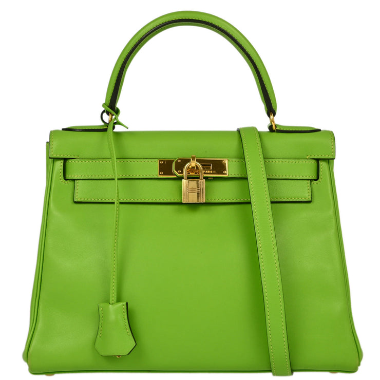 Hermes 1998 Apple Green Gulliver Kelly 28 Retourne 2way Shoulder Handbag