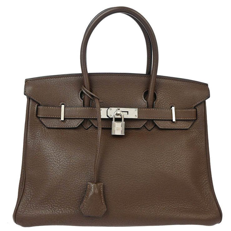 Hermes 2007 Brown Taurillon Clemence Birkin 30 Handbag