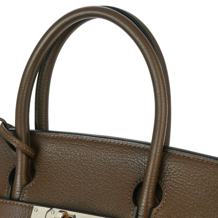 Hermes Brown Taurillon Clemence Birkin 30 Handbag