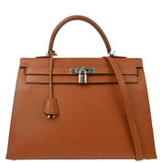 Hermes 2007 Brown Vache Liegee Kelly 35 Sellier 2way Shoulder Handbag