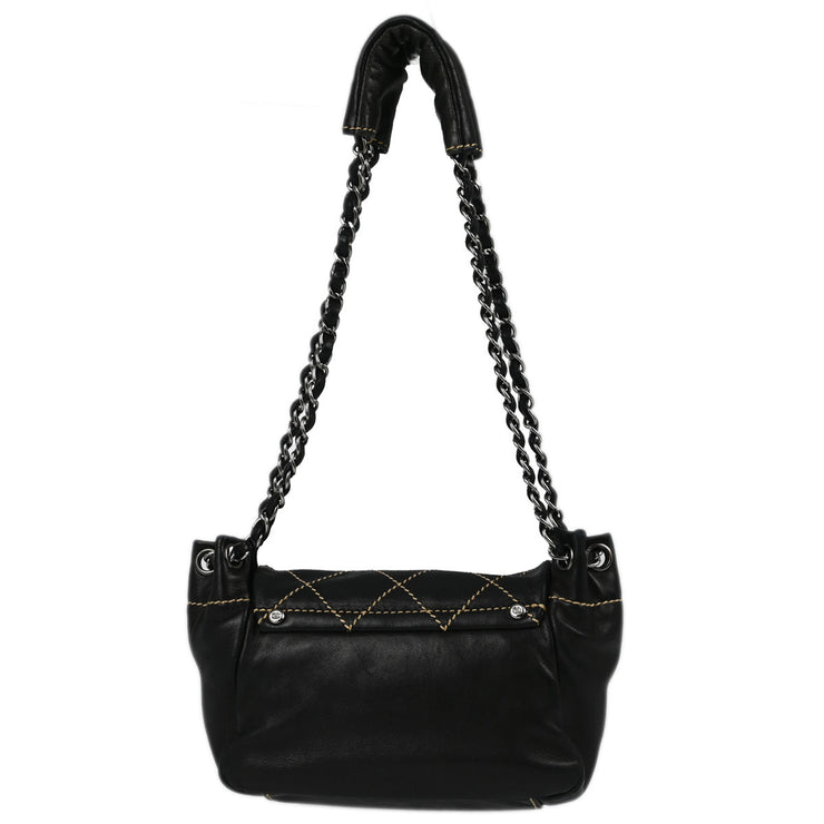 Chanel Black Lambskin Wild Stitch Shoulder Bag