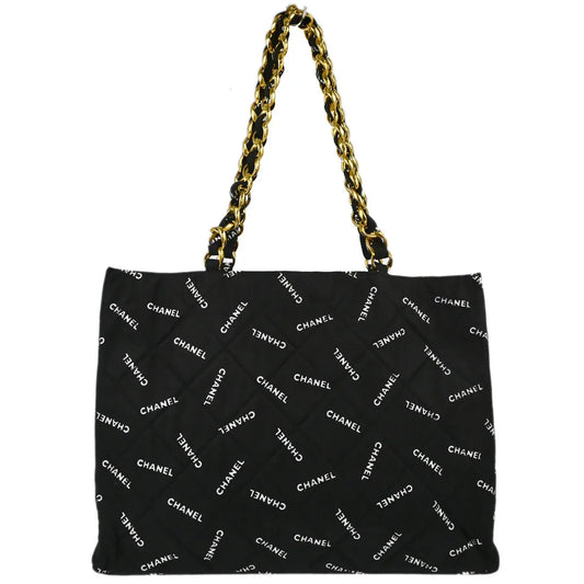 Chanel 1994-1996 Black Canvas Shoulder Tote Bag
