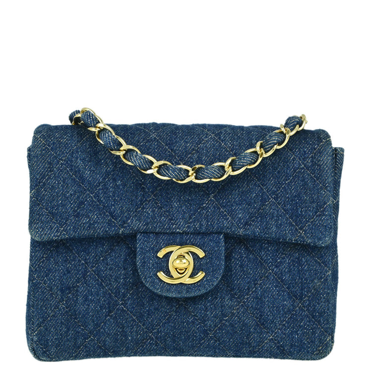 Chanel Blue Denim Mini Classic Square Flap Shoulder Bag 17