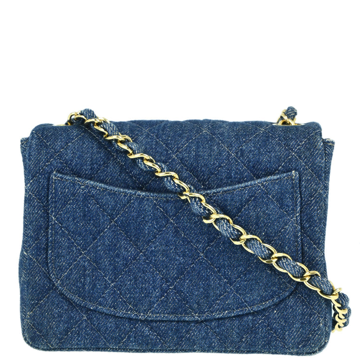 Chanel Blue Denim Mini Classic Square Flap Shoulder Bag 17