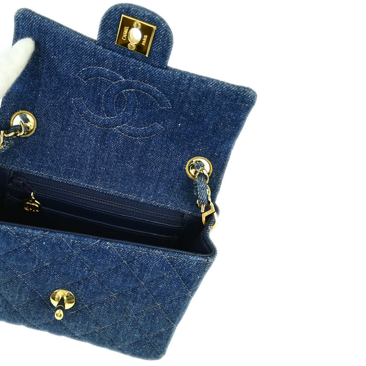 Chanel 1997-1999 Blue Denim Mini Classic Square Flap Shoulder Bag 17