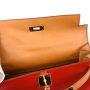 Hermes Tricolor Box Calf Kelly 28 Sellier 2way Shoulder Handbag