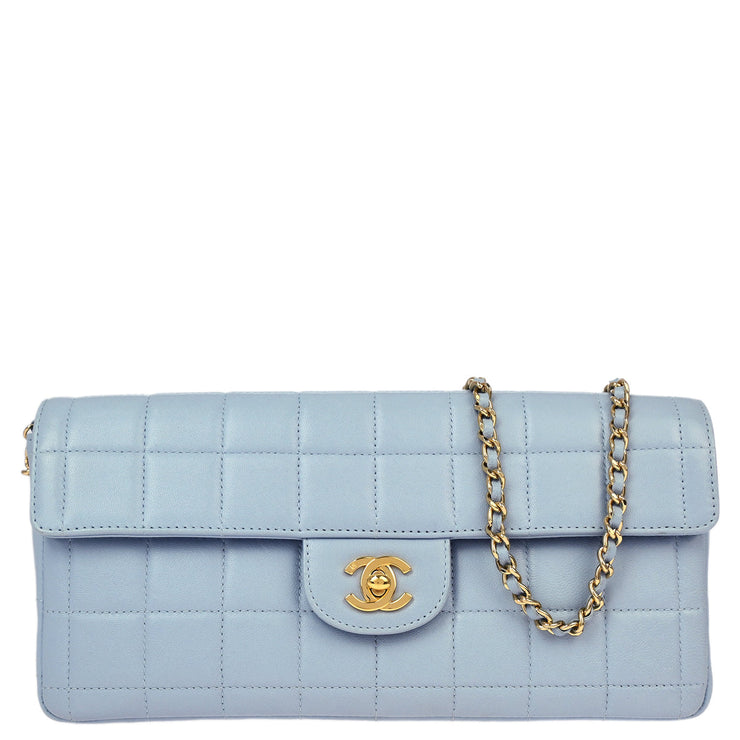 Chanel * Light Blue Lambskin Choco Bar East West Shoulder Bag