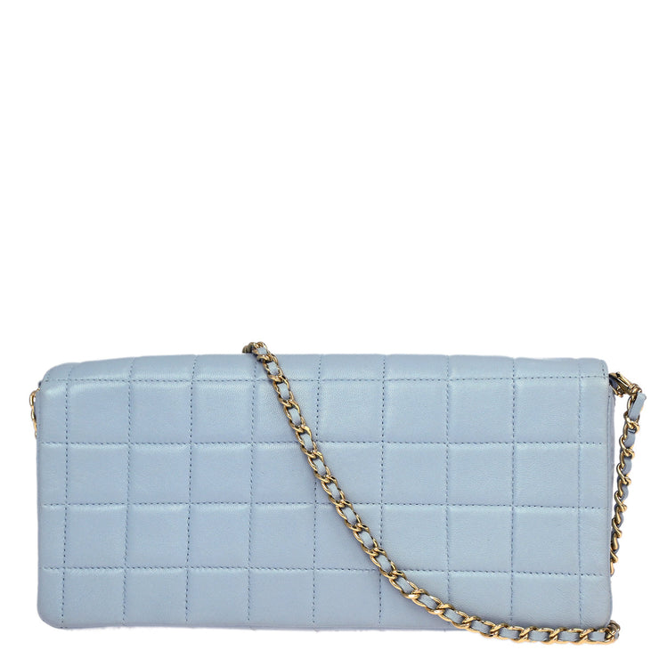 Chanel * Light Blue Lambskin Choco Bar East West Shoulder Bag