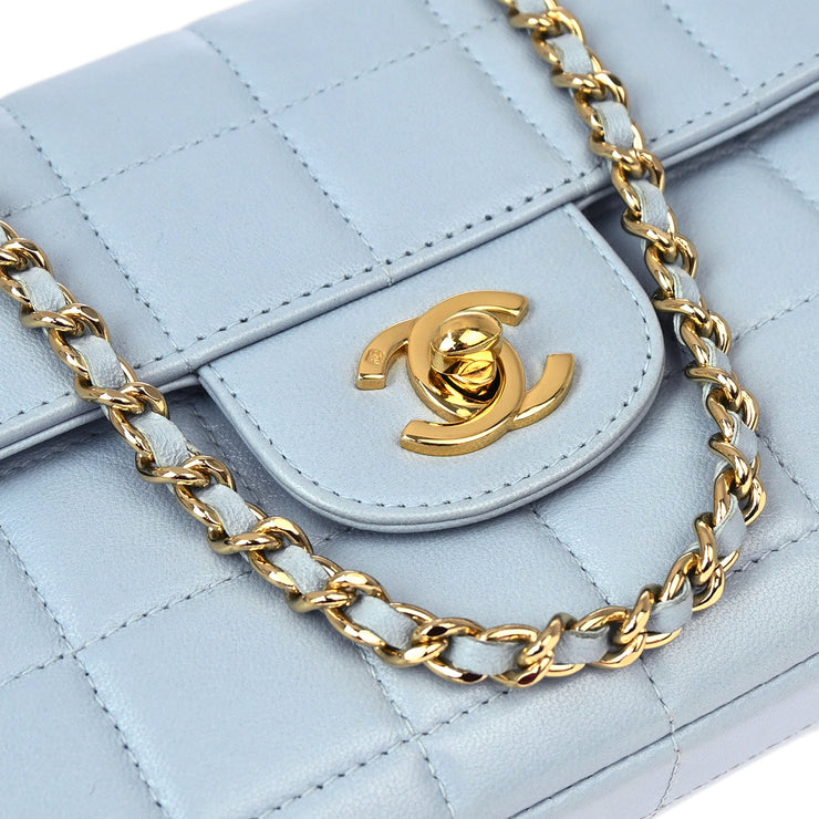 Chanel * Light Blue Lambskin Choco Bar East West Shoulder Bag