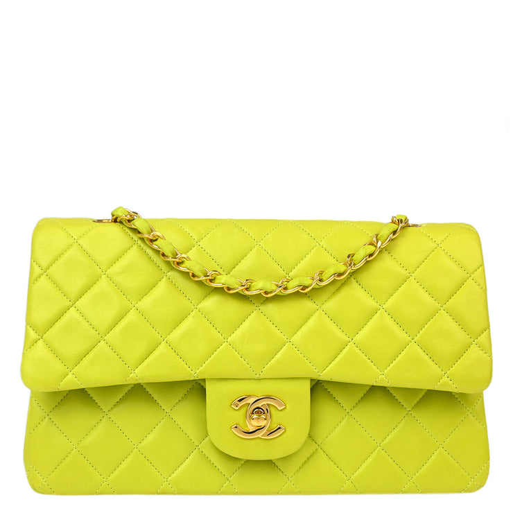 Chanel * Light Green Lambskin Medium Classic Double Flap Shoulder Bag