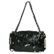 Chanel *Black Sequins Double Chain Flap Handbag