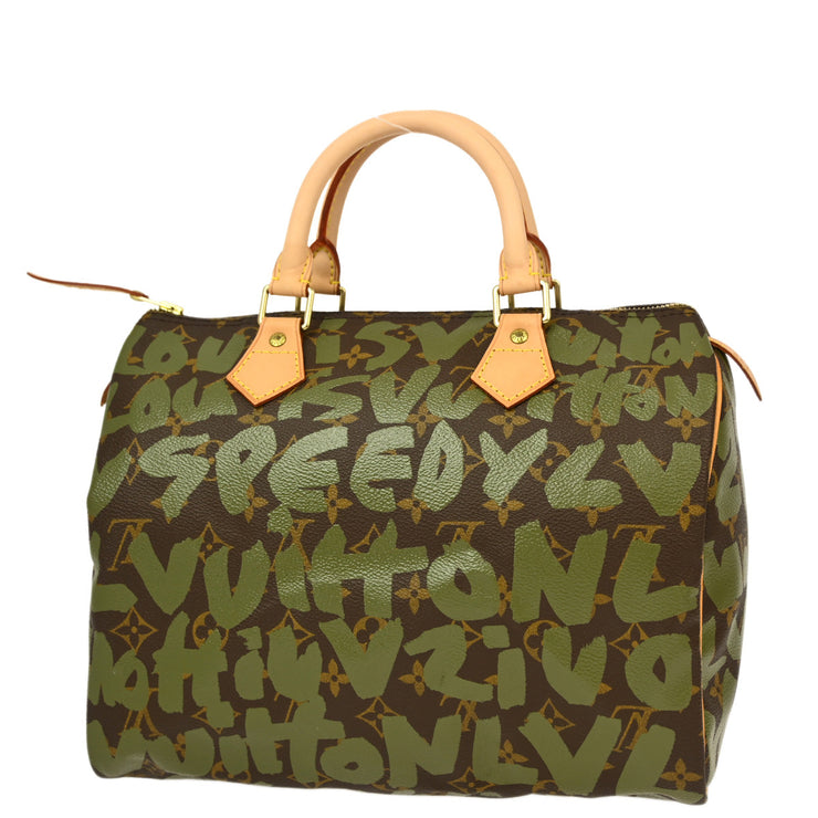 Louis Vuitton 2001 Khaki Monogram Graffiti Speedy 30 Handbag M92194