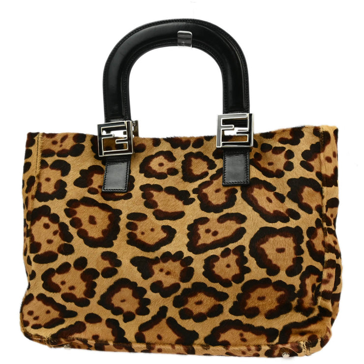 Fendi Brown Pony Hair Leopard Tote Handbag