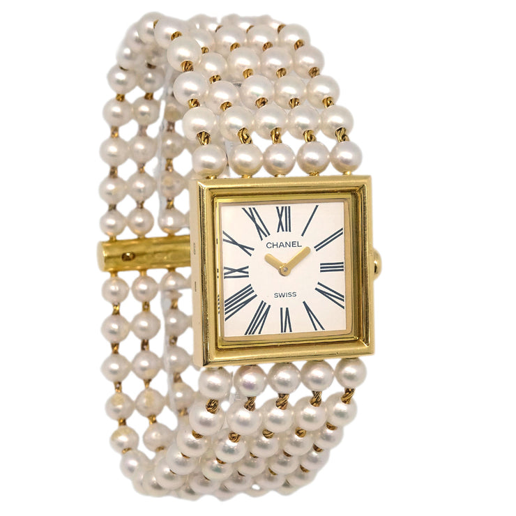 Chanel Mademoiselle Watch Quartz Pearl 18KYG #L