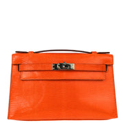 Hermes * Orange Lizard Kelly Pochette Handbag