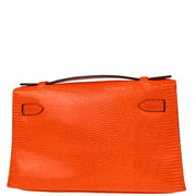 Hermes * Orange Lizard Kelly Pochette Handbag