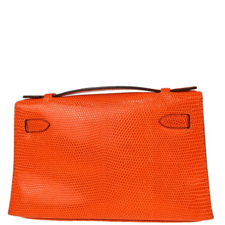 Hermes * 2006 Orange Lizard Kelly Pochette Handbag