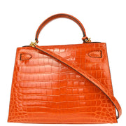 Hermes * 2005 Orange Crocodile Niloticus Kelly 28 Sellier 2way Shoulder Handbag