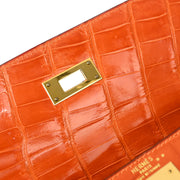 Hermes * Orange Crocodile Kelly 28 Sellier 2way Shoulder Handbag