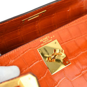 Hermes * 2005 Orange Crocodile Niloticus Kelly 28 Sellier 2way Shoulder Handbag