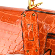 Hermes * Orange Crocodile Kelly 28 Sellier 2way Shoulder Handbag