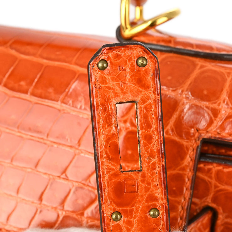 Hermes * 2005 Orange Crocodile Niloticus Kelly 28 Sellier 2way Shoulder Handbag