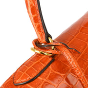 Hermes * Orange Crocodile Kelly 28 Sellier 2way Shoulder Handbag