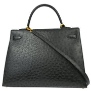 Hermes * Dark Gray Ostrich Kelly 35 Sellier 2way Handbag