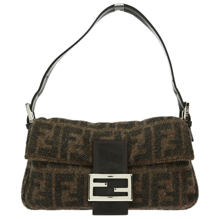 Fendi Brown Wool Zucca Baguette Handbag