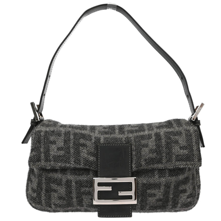 Fendi Gray Wool Zucca Baguette Handbag