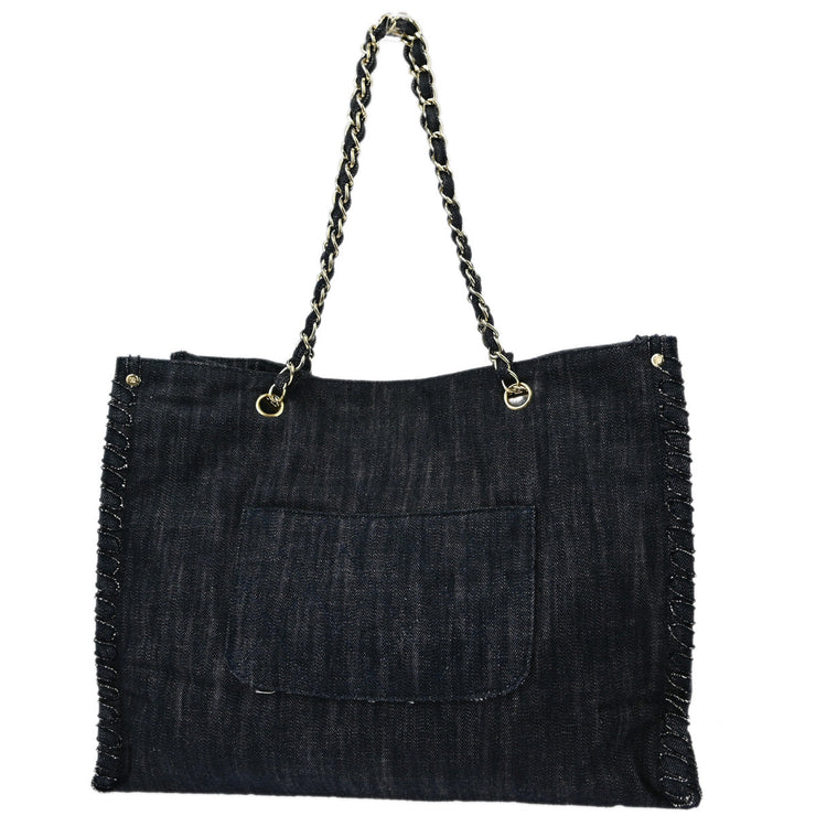 Chanel Navy Denim Night Flight Tote Handbag